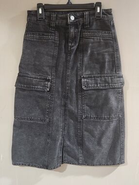 Sincerely Jules Cargo Denim Midi Skirt Utility Jean Women's Washed Black Sz 0